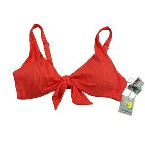 NWT TiniBikini Tangerine Knot Spaghetti Strap Bikini Top Ribbed Swimwear Sz S